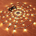 Miniatyrbillede 2 af 5: Edderkoppespindlys med plys-edderkop til Halloween-dekorationer, 60 LED (varm hvid) (1 stk)