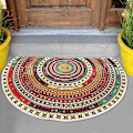 Miniatyrbilde 4 av 5: Boho Halvrund Innendørs Inngangsteppe Dørmatter 36x24 Tommer Absorberende Sklisikker Soverom Front Bak Utendørs Velkommen, Bohemia Etnisk Stil Mønster