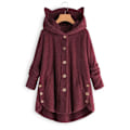 Pikkukuva 2 / 3: Naisten Trendikäs Epäsäännöllinen Yksivärinen Takki Plussahupun ja Kissankorvilla Wine red 4XL