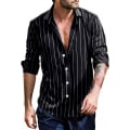 Pikkukuva 1 / 2: Miesten kaulusneulepaita - pitkähihainen paita musta raidallinen painettu nappi alas pusero syksy plus koko vaatteet lomajuhliin (koko: 5XL) Black 5XL