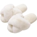 Miniatyrbillede 1 af 5: Dames Fuzzy Hjemmesko Krydsbånd Memory Foam Hjemmesko Åben Tå (Størrelse: 9-10)