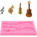 Miniatyrbillede 2 af 5: Guitarformet fondantform, silikone musik slikforme lyserød chokoladeform guitar isterningbakke til kagebagning dekoration