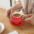 Miniatyrbillede 5 af 5: Keramisk Tekop og Underkop Kaffekrus Jordbær Kaffekrus med Underkop - 8 Ounce (Rød)
