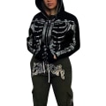 Miniatyrbilde 3 av 5: Kvinners Full Zip Up Hoodie Halloween Langærmet Grafisk Jakke Goth Genser Jente Streetwear (Størrelse: XL) Black XL