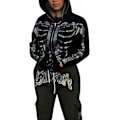 Miniatyrbillede 3 af 5: Dame Full Zip Up Hoodie Halloween Langærmet Grafisk Jakke Goth Sweatshirt Pige Gadetøj (Størrelse:XXL)