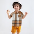 Miniatyrbilde 3 av 6: Rutete skjorte med korte ermer for gutter, barneskjorter med knapper, rutete sommerklær for 1-8 år Light Brown 7-8Y