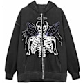Miniatyrbillede 1 af 4: Dame Full Zip Up Hoodie Halloween Langærmet Grafisk Jakke Goth Sweatshirt Pige Gadetøj (Farve: Mørkegrå, Hvid. Størrelse: S)