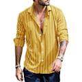 Miniatyrbild 1 av 2: Herr Lapel Cardigan Skjorta - Långärmad Skjorta Gul Randig Tryckt Knapp Ned Blus Höst Plus Storlek Kläder För Semester Festkläder(Storlek：XXL)