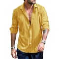 Miniatyrbilde 1 av 2: Herre Lapel Cardigan Skjorte - Langærmet Skjorte Gul Stribet Trykt Knap Ned Bluse Efterår Plus Størrelse Tøj Til Ferie Festtøj(Størrelse:XL)