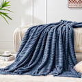 Miniatyrbillede 1 af 4: Fleece tæppe - 3D ribbet jacquard dekorativt gult tæppe til sofa og seng, let varmt hyggeligt blødt fuzzy tæppe 50x60 tommer