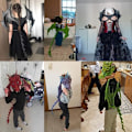 Miniatyrbild 4 av 5: Drakdräkt för barn pojkar flickor, CRTEPST drake vinge svans mask set, Halloween dinosaurie cosplay set för barn (lila)