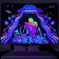Miniatyrbild 1 av 5: Svartljus Måne Gobeläng Trippy Galaxy Moln Gobeläng Trä Gobeläng UV Hav Hav Vägg Gobeläng Färgglad Stjärnhimmel Gobeläng Vägg Hängande för Sovrum