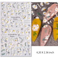 Miniatyrbilde 2 av 5: 5D-embosserte blomsterklistremerker for neglekunst, selvklebende neglekunst-klistremerker med hvite tusenfryd- og blad-design