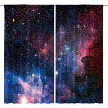 Miniatyrbillede 3 af 5: Børne drenge gardiner ydre rum stanglomme (2 stykker 70in*70in, 180cm*180cm) blå planet nebula kosmisk sort psykedelisk stjernehimmel