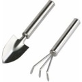Miniatyrbilde 1 av 5: Hagesett med 2 deler, rustfritt stål håndtak hagehåndverktøy miniatyr hagerake spade for frøplanter, bonsai, sukkulenter