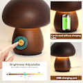 Miniatyrbillede 3 af 5: Svampe lampe til soveværelse, bærbar dæmpbar sengelampe med USB-opladning, trådløs natlampe i træ (medium, valnød)