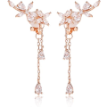 Miniatyrbilde 1 av 4: Clip på øredobber uten hull i ørene Frynser Dangle Tassel Drop Cubic Zirconia Blomst Kvinner Jenter