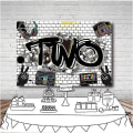Pikkukuva 2 / 5: Hip Hop Graffiti Tiliseinä Kaksi Lopeta Syntymäpäiväjuhlateema Valokuvaustaustat Lapset Pojat Tai Tyttö Hyvää Syntymäpäivää Juhlatausta Studio 7x5ft