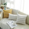 Miniatyrbild 4 av 5: Boho dekorativa kuddfodral, neutrala randiga kuddfodral 18X18 set om 2, beige bomullslinne kuddfodral för soffa vardagsrum.