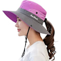 Miniatyrbillede 1 af 4: Dame Ponytail Safari Solhat Mesh Bred Krem Solbeskyttelse Udendørs Spand Hat Sammenfoldelig Strand Sommer Fiskeri Hat