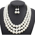 Miniatyrbilde 2 av 5: Simulert perle choker - Flerlags perle halskjede - Flerstrenget perle statement brude choker halskjede for bryllupsfest smykker 20-tallet flapper - Hvit