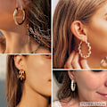 Miniatyrbillede 4 af 4: 36 par guld øreringe sæt til kvinder piger, mode perle kæde link stud drop dangle øreringe multipack hoop øreringe pakker, allergivenlige øreringe