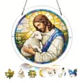 Jesus and Lamb Acrylic Puzzle Suncatcher, 83 Pieces DIY Dec Good Shepherd