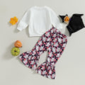 Miniatyrbillede 4 af 5: Småbørns Baby Piger Halloween Tøj Kid Pige Sød Græskar Print Outfits Pullover Sweatshirts og Flare Bukser Sæt（Størrelse：120CM）Foreslå Alder:3-4 År