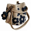 Handgjord virkad blommig tygväska Dammode stickade tygväskor Lätt stickad axelväska Blue Flower