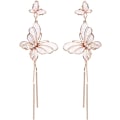 Miniatyrbillede 1 af 4: Rosaguld Sommerfugl Dangle Øreringe Lyse Rosa Emallerede med Perlemor Sommerfugl Kvast Lange Øreringe Pierced/Clip On Øreringe