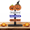 Miniatyrbilde 1 av 5: Halloween-bordpynt, Halloween-treornament Happy-skiltstativ for Halloween-festvinduspeisbordpynt, 14x8cm (dobbel gresskar)