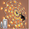 Miniatyrbillede 4 af 5: Edderkoppespindlys med plys-edderkop til Halloween-dekorationer, 60 LED (varm hvid) (1 stk)