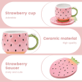 Miniatyrbillede 3 af 5: Keramisk Tekop og Underkop Kaffe Kops Jordbær Kaffe Kops med Underkop - 8 Ounce (Pink)