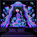 Miniatyrbild 1 av 5: Svartljus astronaut gobeläng UV-reaktiv växter maneter neon galax rymd väggdekoration för rum W59×H51