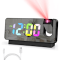 Miniatyrbillede 1 af 5: Projektionsvækkeur til soveværelse, LED-vækkeur til soveværelse, RGB-farveskiftende ur til teenagere, børn, snooze, dobbelt højlydt vækkeur (sort)