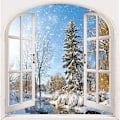 Miniatyrbild 3 av 4: Vinter snöig duschdraperi, fönsterutsikt blå himmel vinter julgran flod natur snöig scen badgardiner för semester 71\" x 71\"