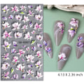 Miniatyrbilde 4 av 5: 4 ark med 5D-pregede blomsterneglklistremerker for neglekunstutstyr, selvklebende neglekunst-klistremerker med fargerike franske blomsterdesign