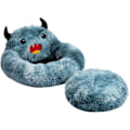 Miniatyrbild 3 av 5: Självvärmd munkformad husdjursbädd lyxig mysig monster sovbädd rund konstgjord pälsbädd för katter, blå