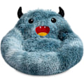 Miniatyrbild 1 av 5: Självvärmd munkformad husdjursbädd lyxig mysig monster sovbädd rund konstgjord pälsbädd för katter, blå