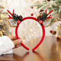 Miniatyrbillede 1 af 5: Julehjortepandebånd til kvinder, glitter rensdyrgevir hårbånd, hårtilbehør, hovedbeklædning til juledekorationer (rød)