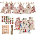 Miniatyrbillede 2 af 5: 24 Julekalenderposer Burlap Hængende Adventskalender Girlande Slik Gavepose DIY Nedtælling
