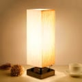 Miniatyrbillede 1 af 5: Lille bordlampe til soveværelse - Sengebordslamper til natbord, minimalistisk natbordslampe i massivt træ med firkantet stofskærm