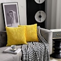 Miniatyrbild 2 av 5: Senapsgul Soffa Kuddeöverdrag: 2-pack 18x18 tum Original Randig Sammet Kvadratisk Kuddfodral för lantlig Heminredning