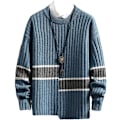 Miniatyrbild 1 av 2: Vinter tjock varm herr tröjor tröja herr kläder besättning hals pullover tröjor blå（Storlek：M）
