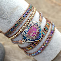 Miniatyrbillede 2 af 5: Håndlavede Naturlige Hjerte Sten Charm 3-strengs Wrap Armbånd Boho Krystal Hematit Ædelsten Perle Mix Kvinder Læder Armbånd