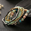 Miniatyrbillede 3 af 4: Zmd 7 stk./sæt Kvinder Boho Boheme Mix Stil Multilags Elastiske Perlearmbånd Til Banketfest Pink