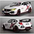 Pikkukuva 4 / 4: Diecast-auto 1/32 Honda Civic Type-R -malliauto, vetäytyvä leluauto valoilla ja äänillä, malliajoneuvot