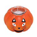 Miniatyrbilde 3 av 5: Halloween Katteansikt Gresskar Lysestake Lys Lampe Lysestake Resin Kunst Håndverk Skrivebord Atmosfære Dekor