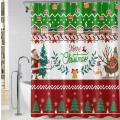 Miniatyrbillede 2 af 5: Rød og grøn julebruseforhæng, glædelig jul julemand snemand juletræ gaver bruseforhæng, 72 x 72 tommer