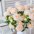 Miniatyrbild 4 av 8: 3 Heads Rose European Silk Artificiell Pion Blomma För Hem Ons Pink